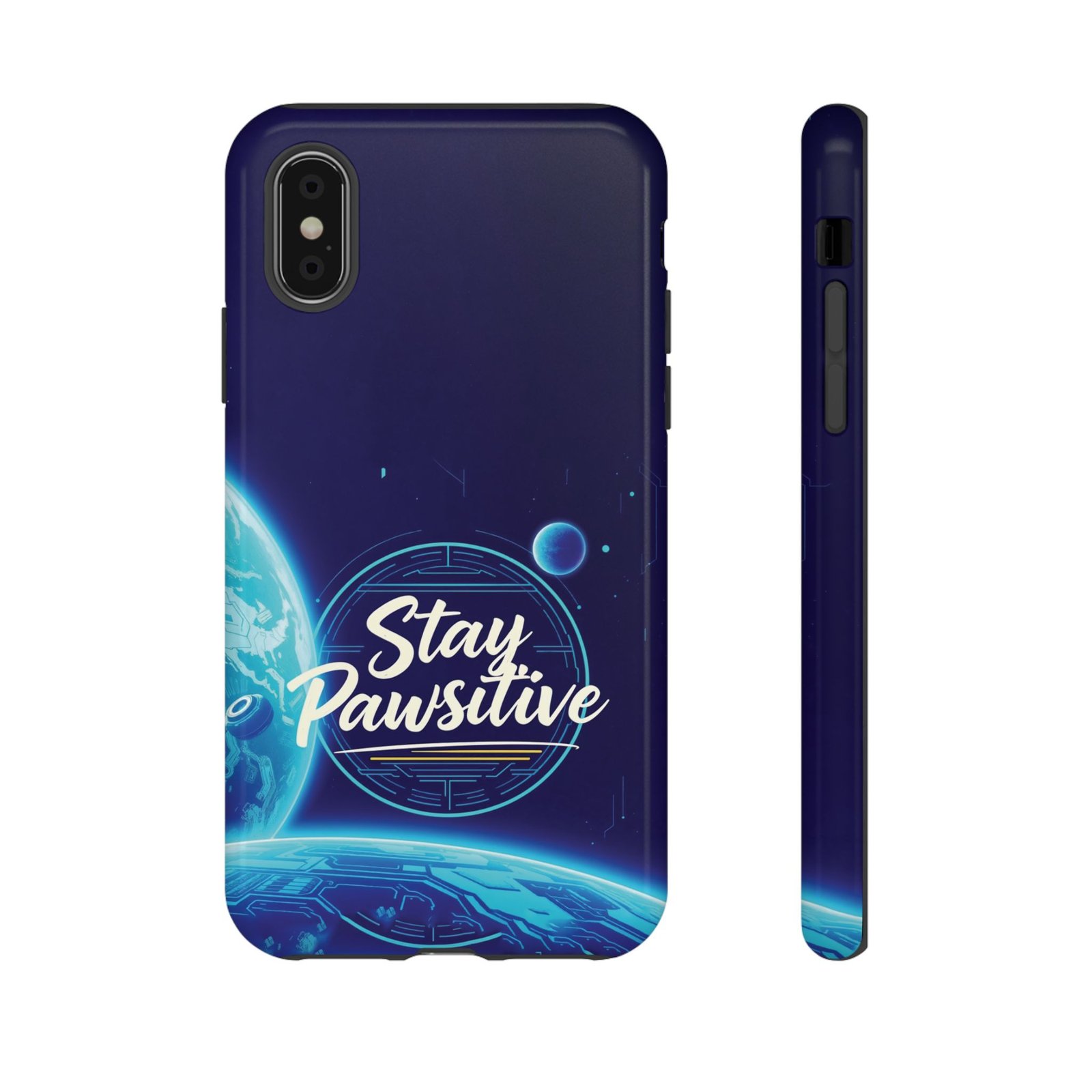 Stay Pawsitive Planet Phone Case | Cyber Paws Collection by CleoCloudy™ | Glossy Tough iPhone, Samsung & Pixel Cover - Image 5