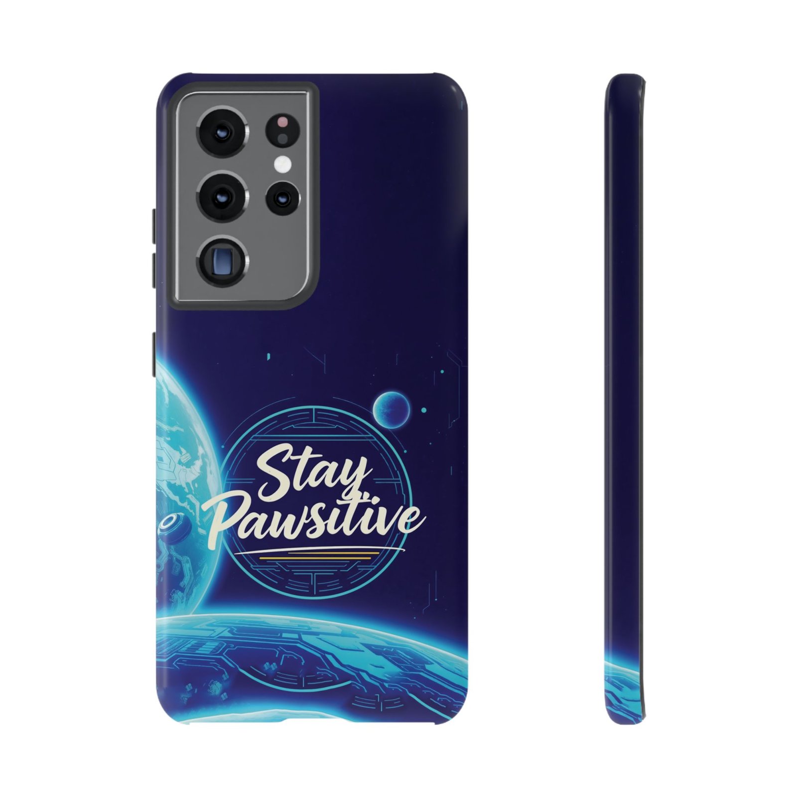 Stay Pawsitive Planet Phone Case | Cyber Paws Collection by CleoCloudy™ | Glossy Tough iPhone, Samsung & Pixel Cover - Image 30