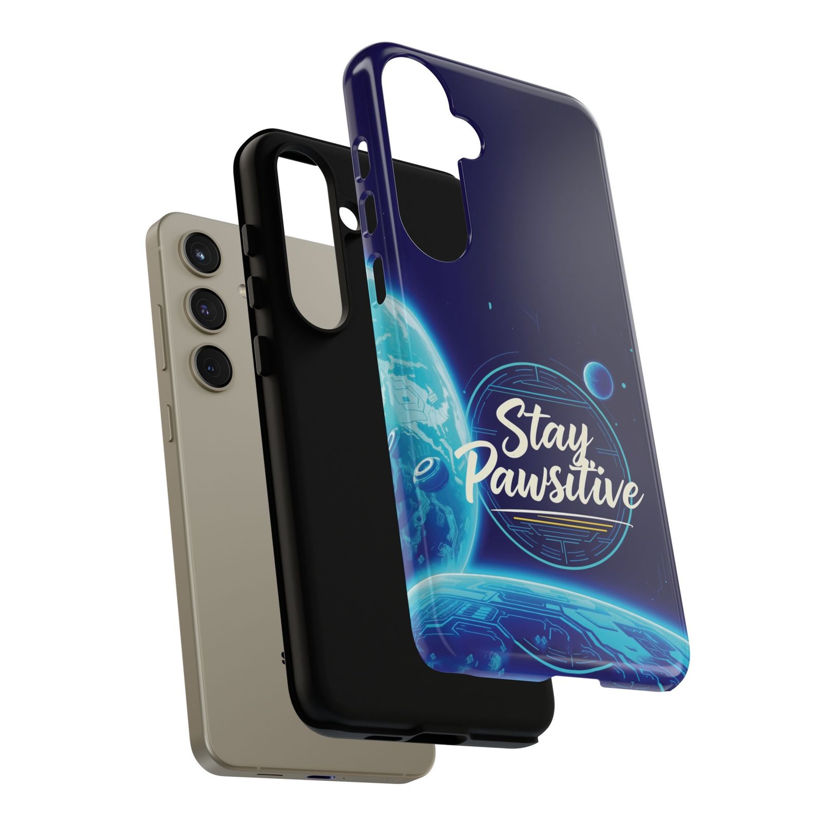 Stay Pawsitive Planet Phone Case | Cyber Paws Collection by CleoCloudy™ | Glossy Tough iPhone, Samsung & Pixel Cover - Image 99