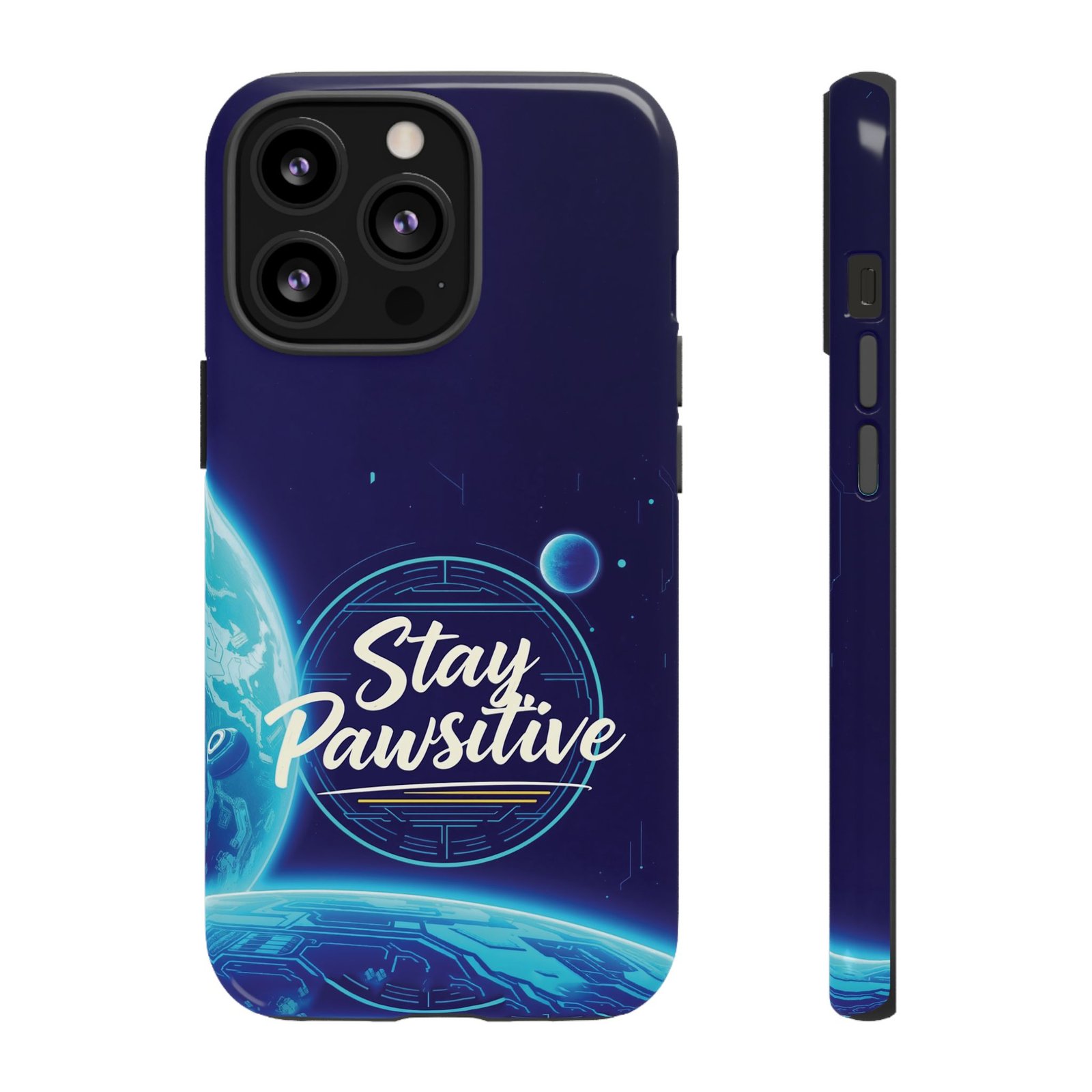 Stay Pawsitive Planet Phone Case | Cyber Paws Collection by CleoCloudy™ | Glossy Tough iPhone, Samsung & Pixel Cover - Image 22