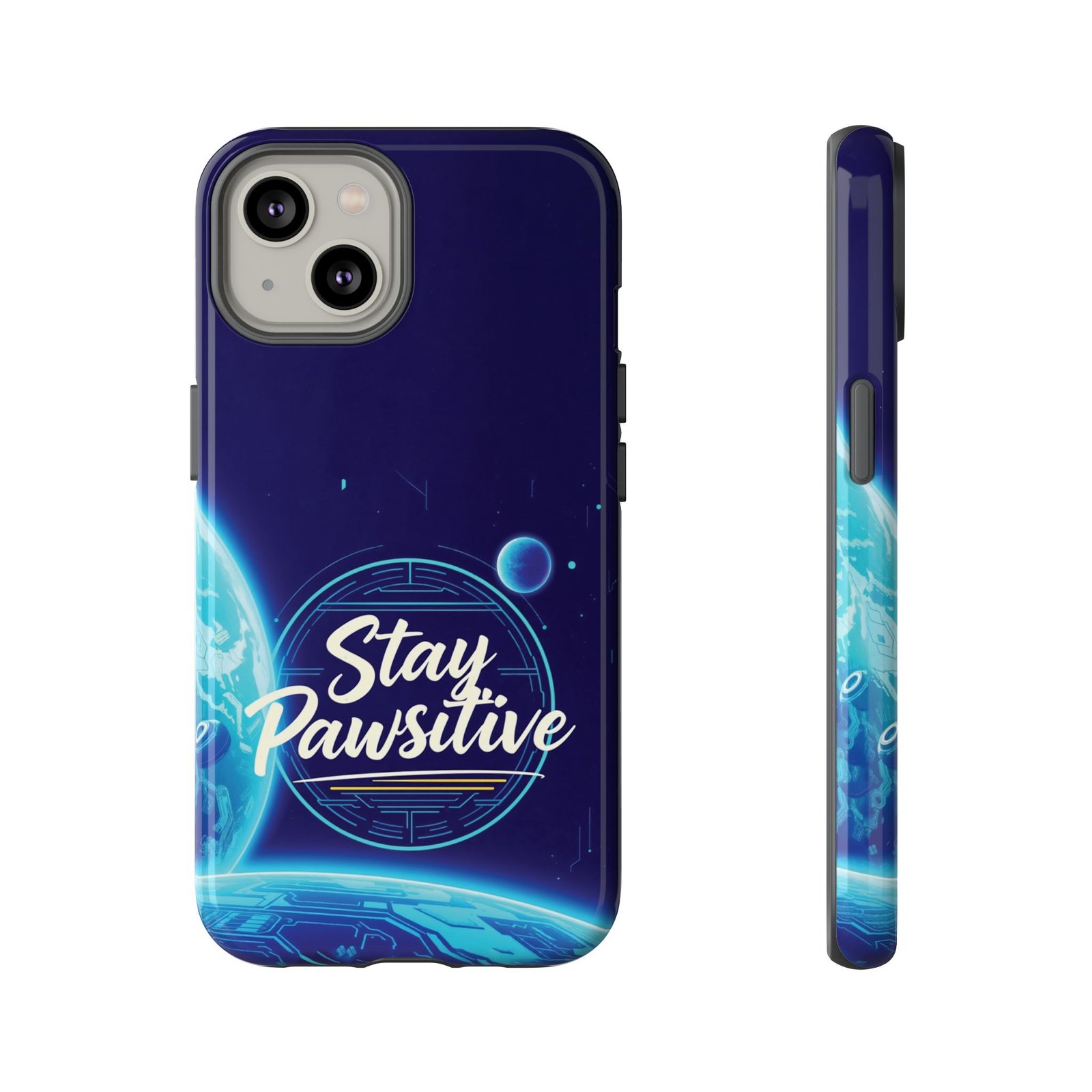 Stay Pawsitive Planet Phone Case | Cyber Paws Collection by CleoCloudy™ | Glossy Tough iPhone, Samsung & Pixel Cover - Image 44