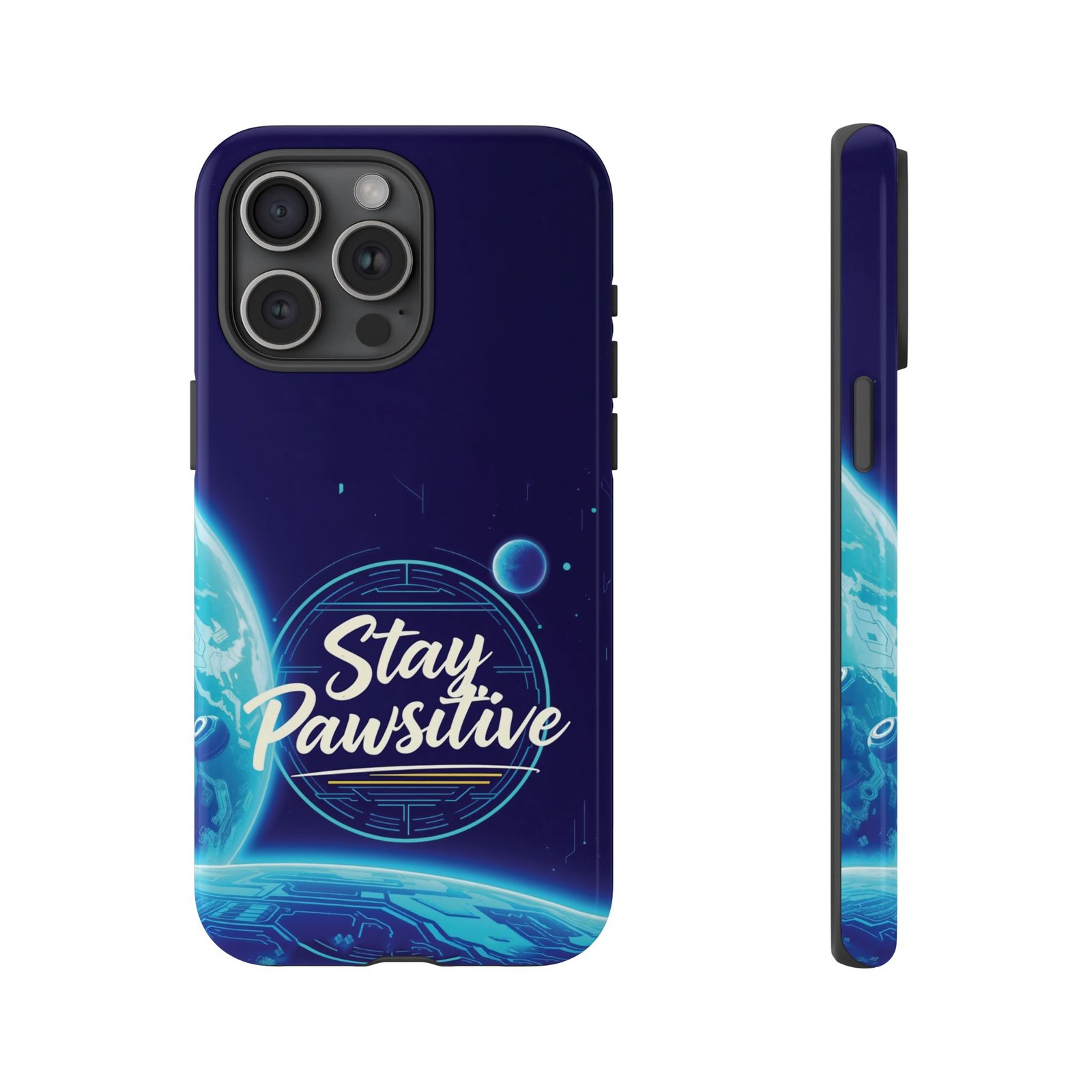Stay Pawsitive Planet Phone Case | Cyber Paws Collection by CleoCloudy™ | Glossy Tough iPhone, Samsung & Pixel Cover - Image 89
