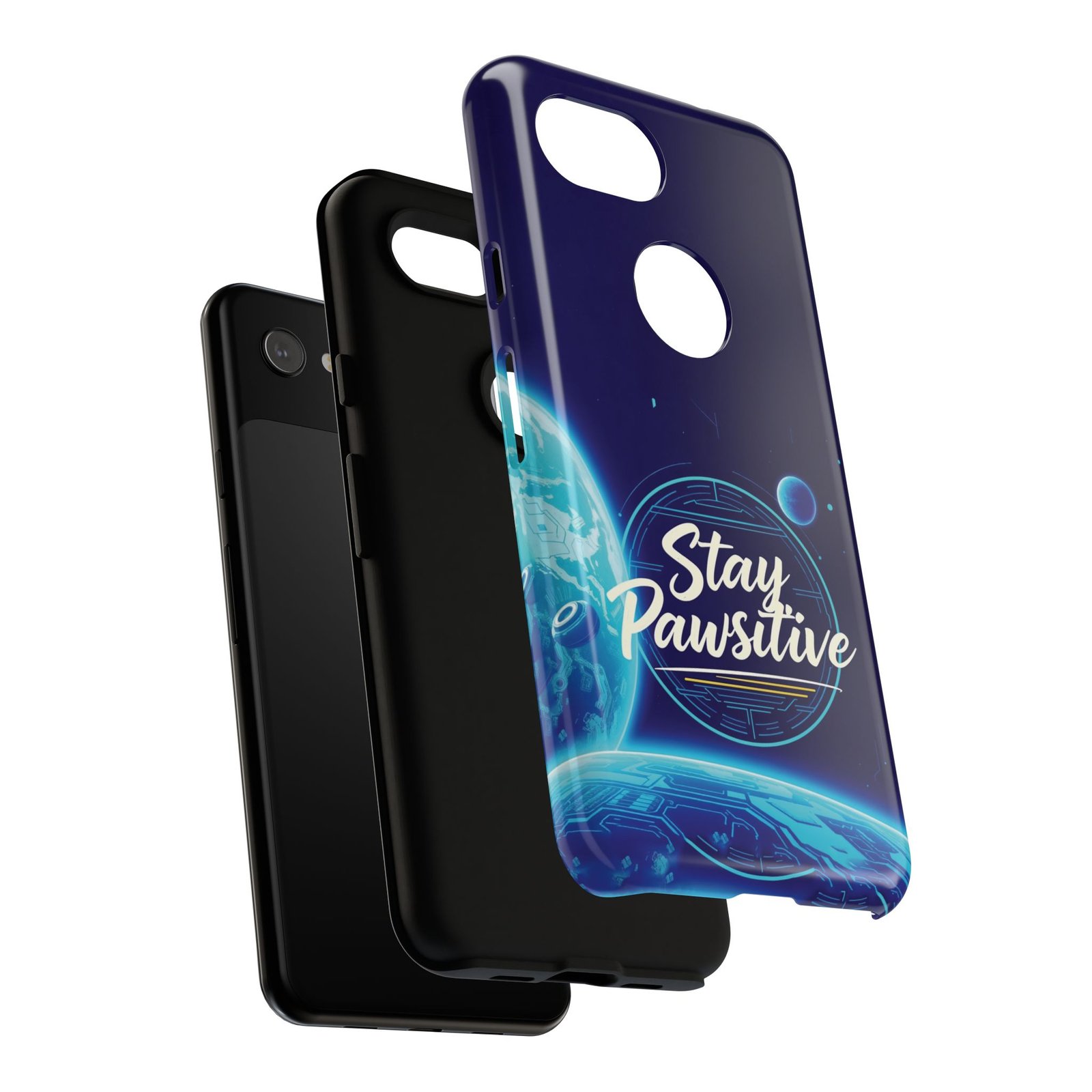 Stay Pawsitive Planet Phone Case | Cyber Paws Collection by CleoCloudy™ | Glossy Tough iPhone, Samsung & Pixel Cover - Image 148
