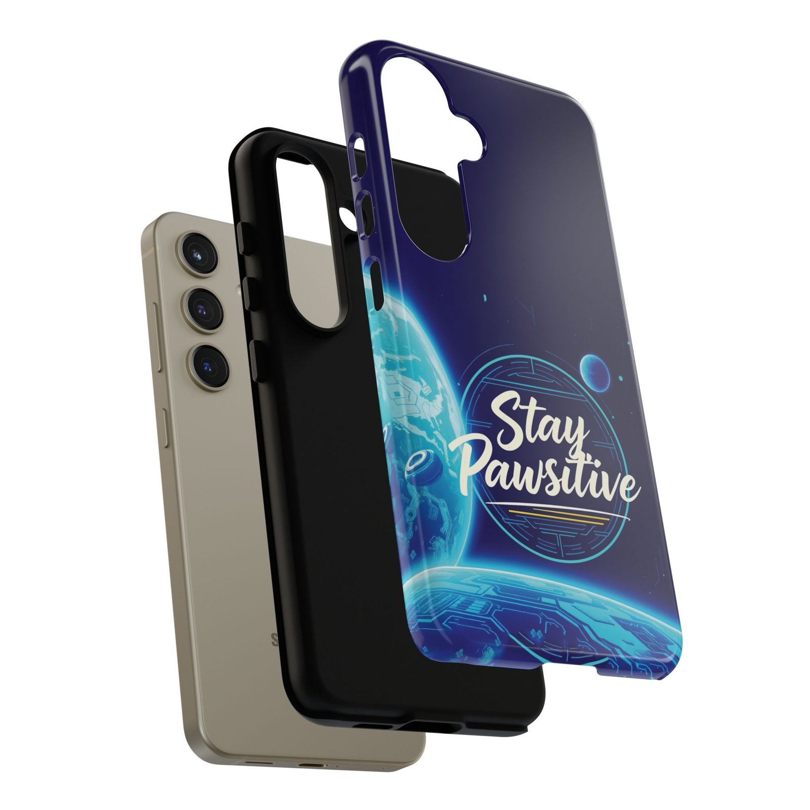 Stay Pawsitive Planet Phone Case | Cyber Paws Collection by CleoCloudy™ | Glossy Tough iPhone, Samsung & Pixel Cover - Image 95