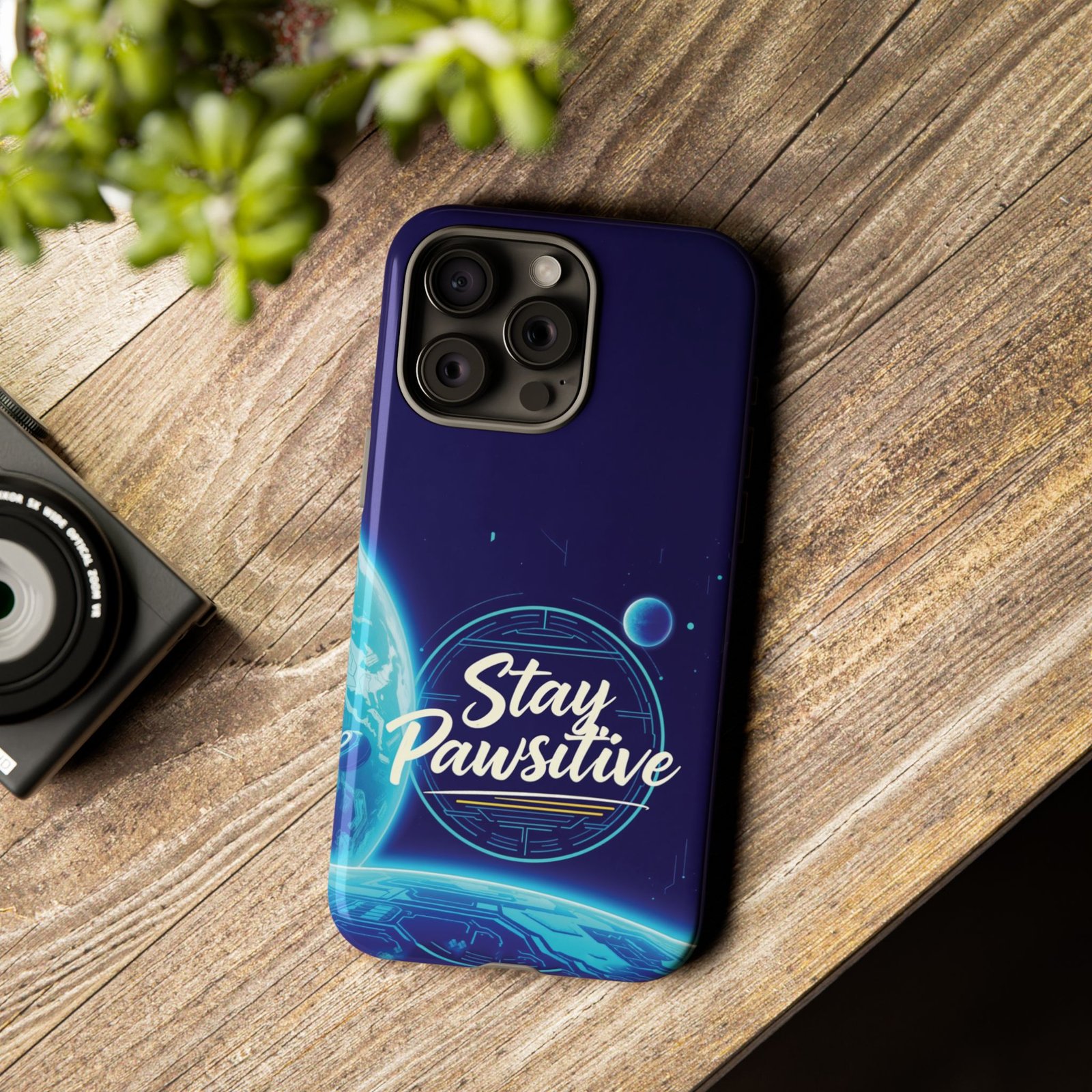 Stay Pawsitive Planet Phone Case | Cyber Paws Collection by CleoCloudy™ | Glossy Tough iPhone, Samsung & Pixel Cover - Image 91