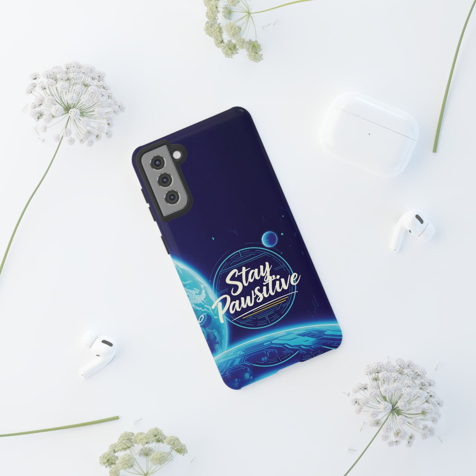 Stay Pawsitive Planet Phone Case | Cyber Paws Collection by CleoCloudy™ | Glossy Tough iPhone, Samsung & Pixel Cover - Image 29