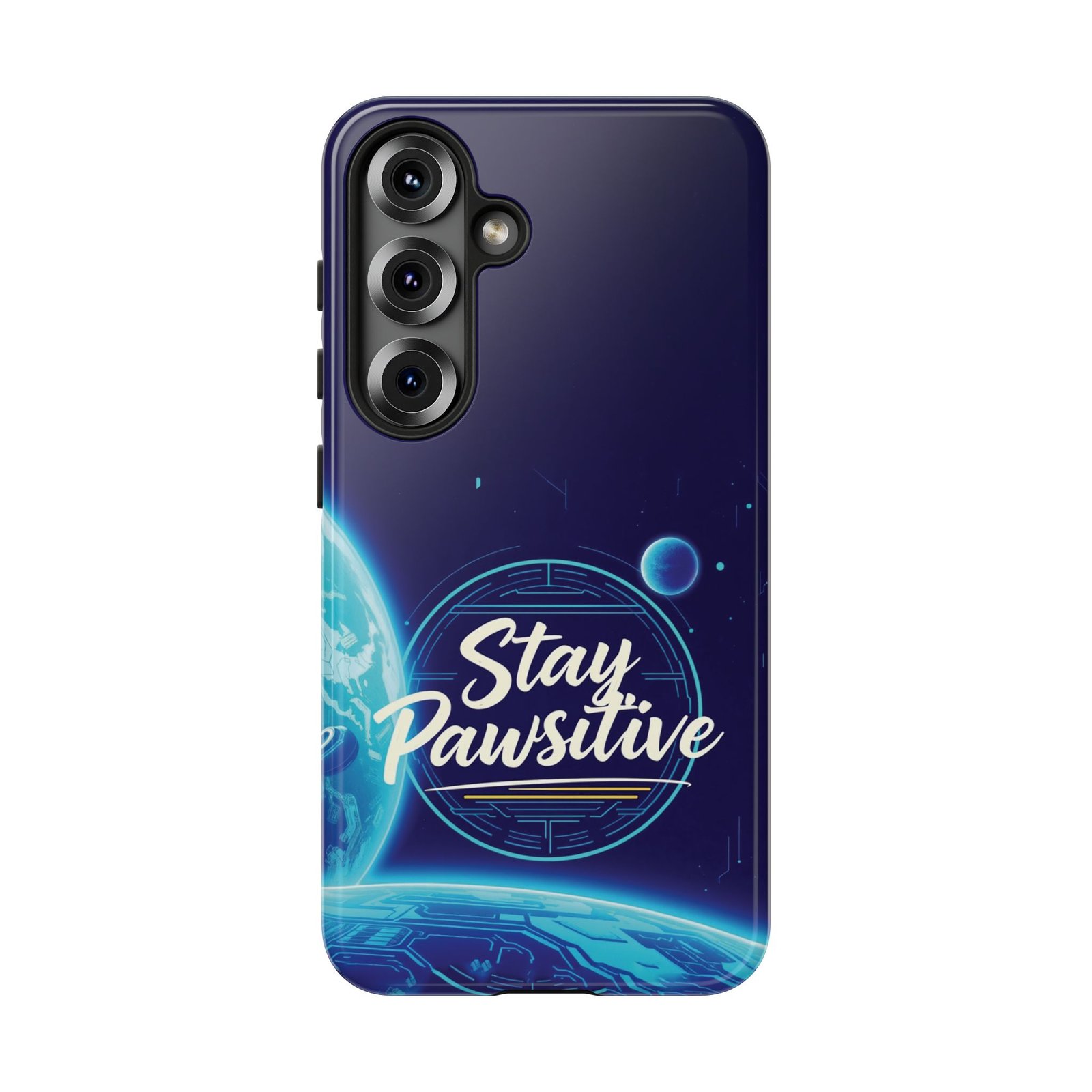 Stay Pawsitive Planet Phone Case | Cyber Paws Collection by CleoCloudy™ | Glossy Tough iPhone, Samsung & Pixel Cover - Image 158