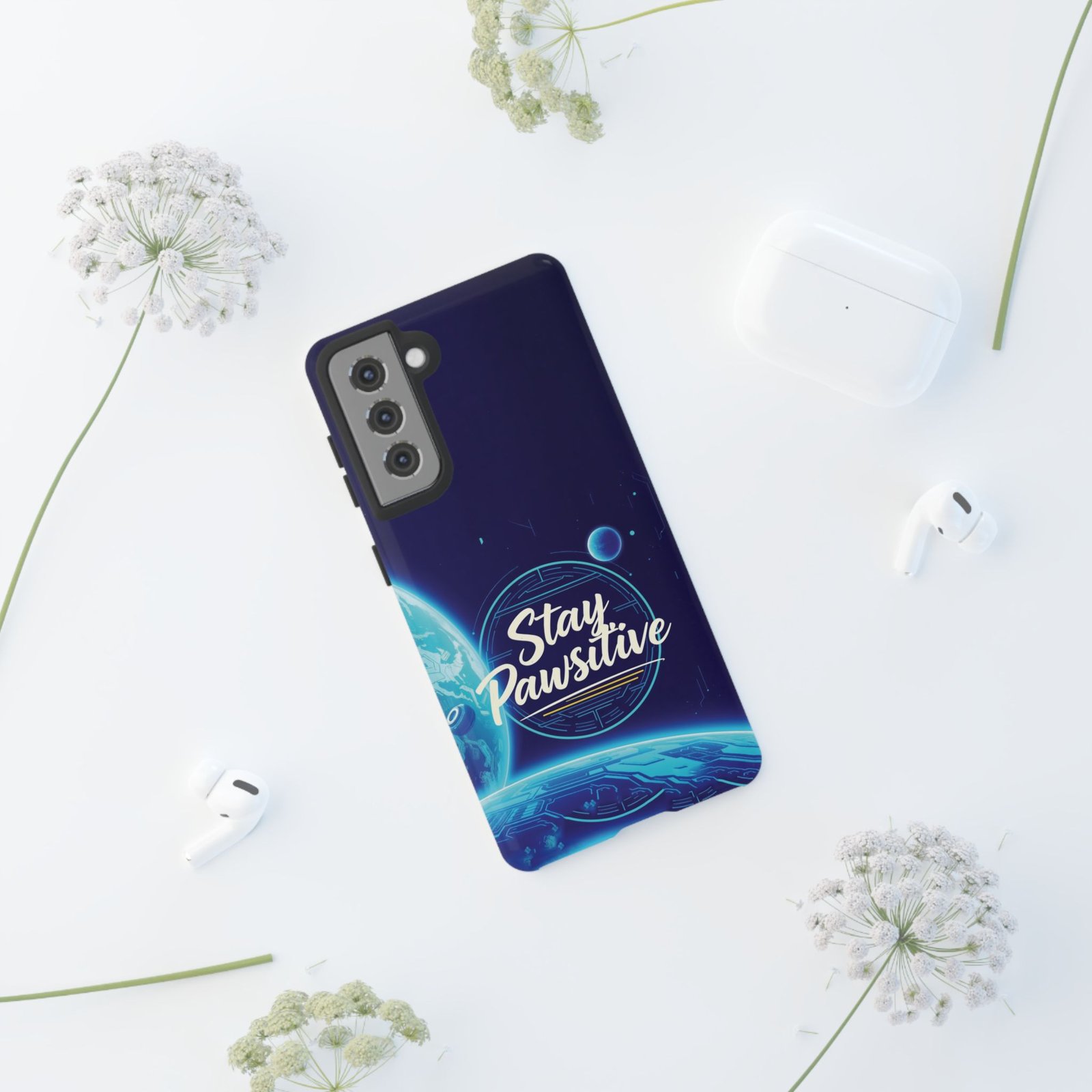 Stay Pawsitive Planet Phone Case | Cyber Paws Collection by CleoCloudy™ | Glossy Tough iPhone, Samsung & Pixel Cover - Image 27