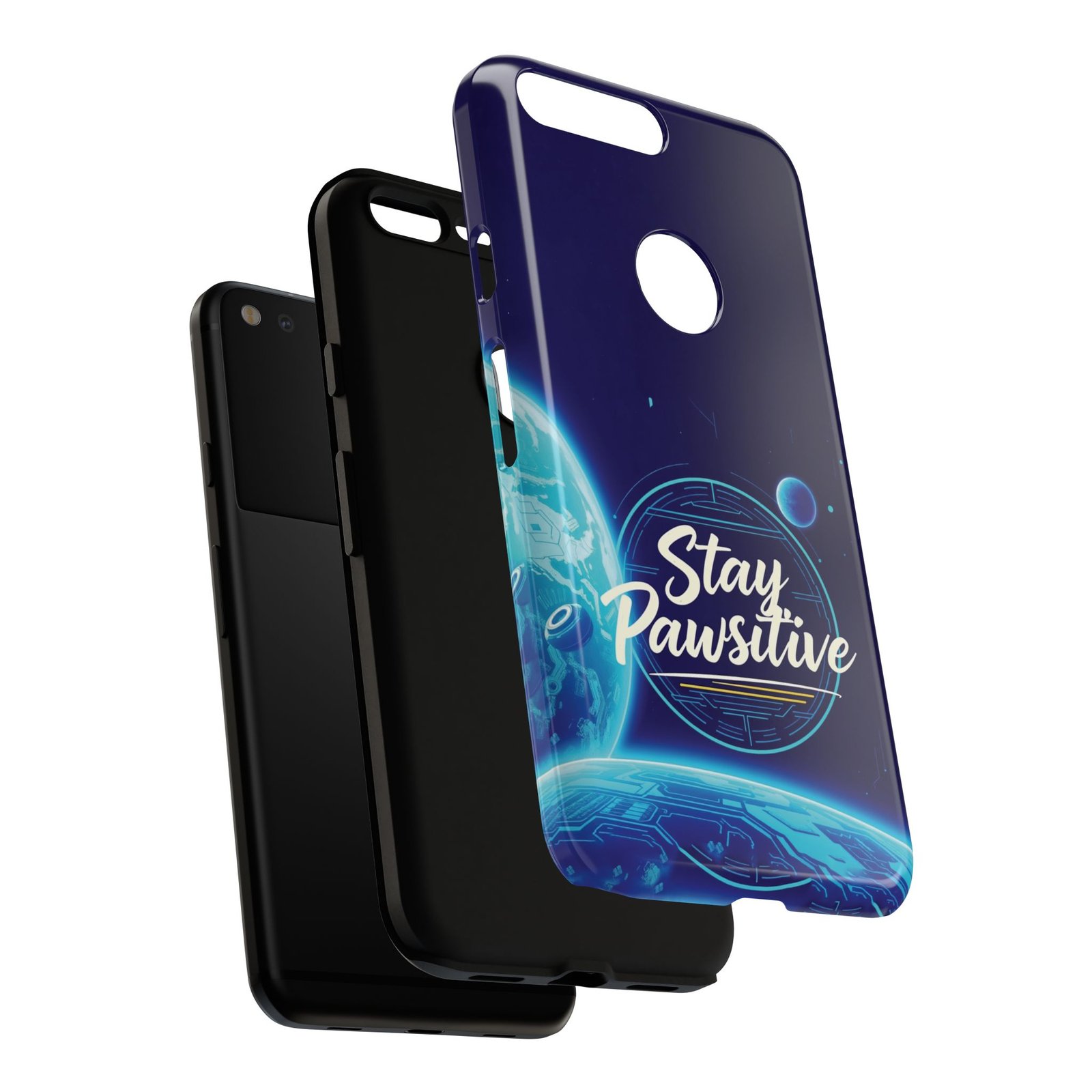Stay Pawsitive Planet Phone Case | Cyber Paws Collection by CleoCloudy™ | Glossy Tough iPhone, Samsung & Pixel Cover - Image 157