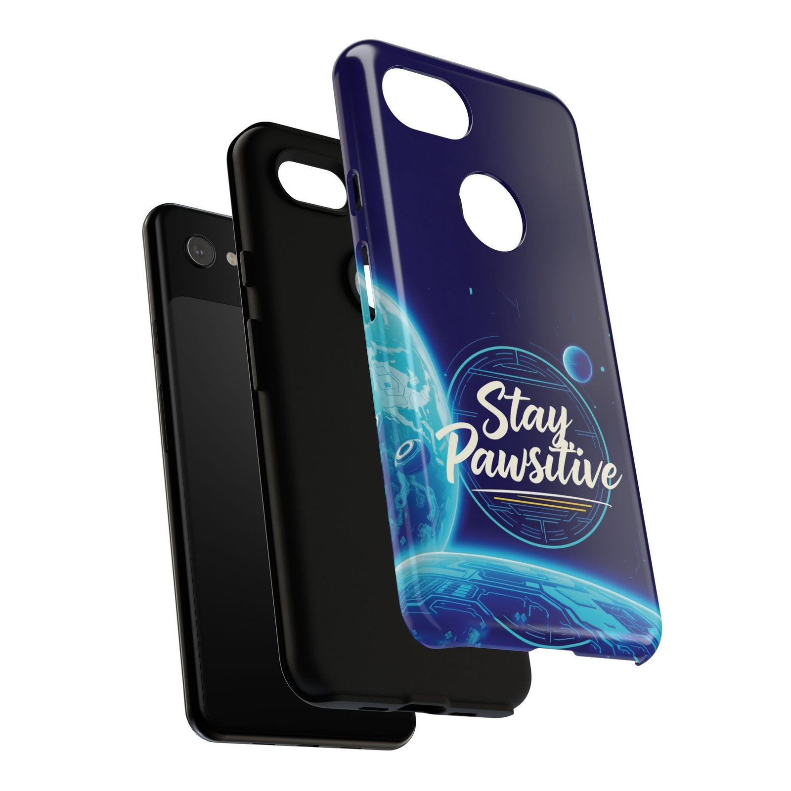Stay Pawsitive Planet Phone Case | Cyber Paws Collection by CleoCloudy™ | Glossy Tough iPhone, Samsung & Pixel Cover - Image 151