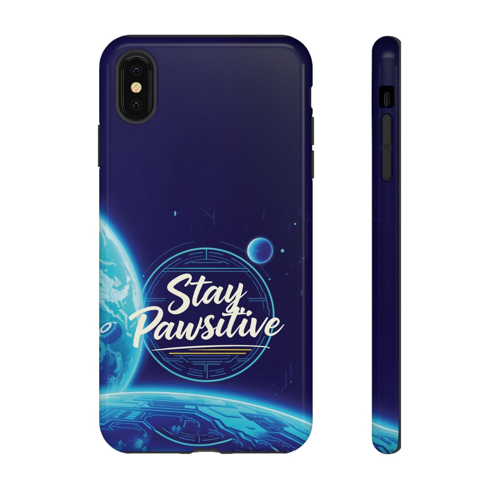 Stay Pawsitive Planet Phone Case | Cyber Paws Collection by CleoCloudy™ | Glossy Tough iPhone, Samsung & Pixel Cover - Image 6