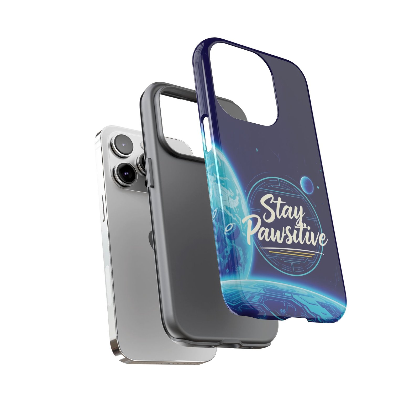 Stay Pawsitive Planet Phone Case | Cyber Paws Collection by CleoCloudy™ | Glossy Tough iPhone, Samsung & Pixel Cover - Image 50