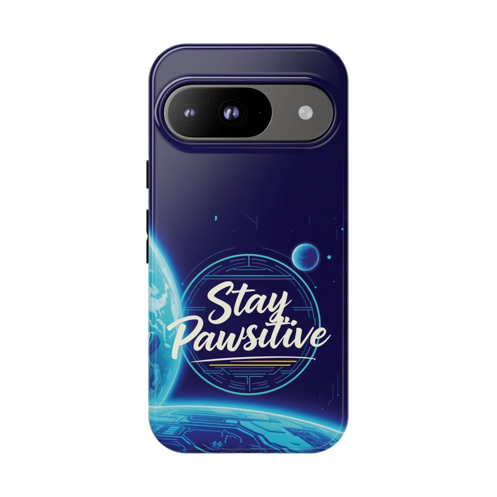 Stay Pawsitive Planet Phone Case | Cyber Paws Collection by CleoCloudy™ | Glossy Tough iPhone, Samsung & Pixel Cover - Image 128
