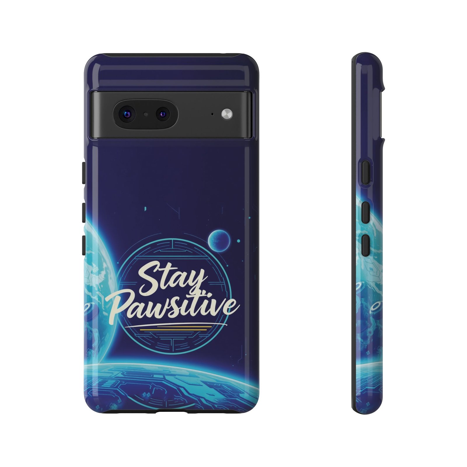 Stay Pawsitive Planet Phone Case | Cyber Paws Collection by CleoCloudy™ | Glossy Tough iPhone, Samsung & Pixel Cover - Image 72