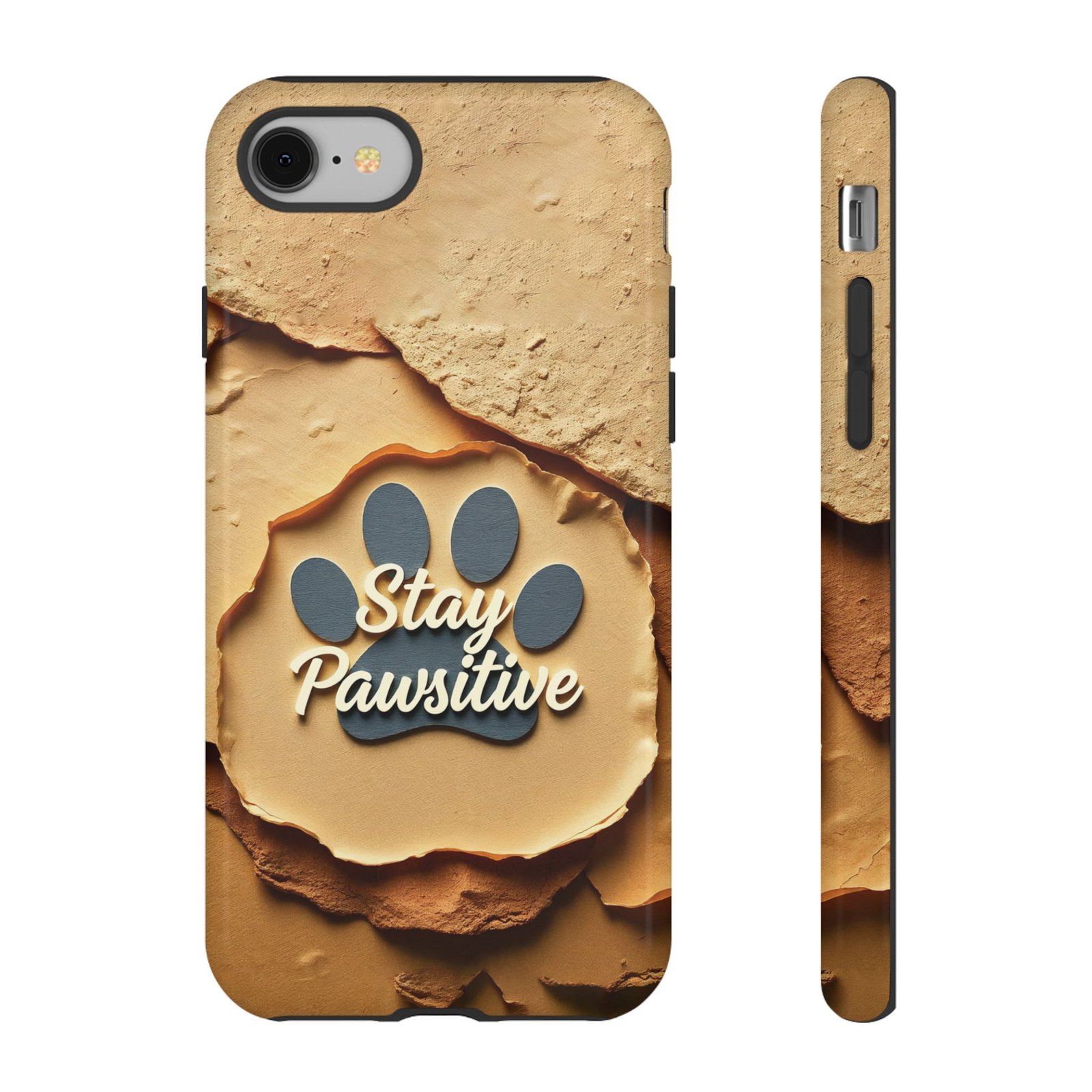 Stay Pawsitive Sand Paw Phone Case | Warm Earth-Tone Dog Lover Gift | Glossy Tough iPhone, Samsung & Pixel Cover