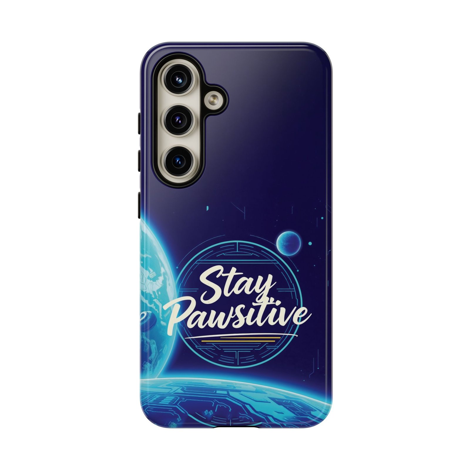 Stay Pawsitive Planet Phone Case | Cyber Paws Collection by CleoCloudy™ | Glossy Tough iPhone, Samsung & Pixel Cover - Image 92
