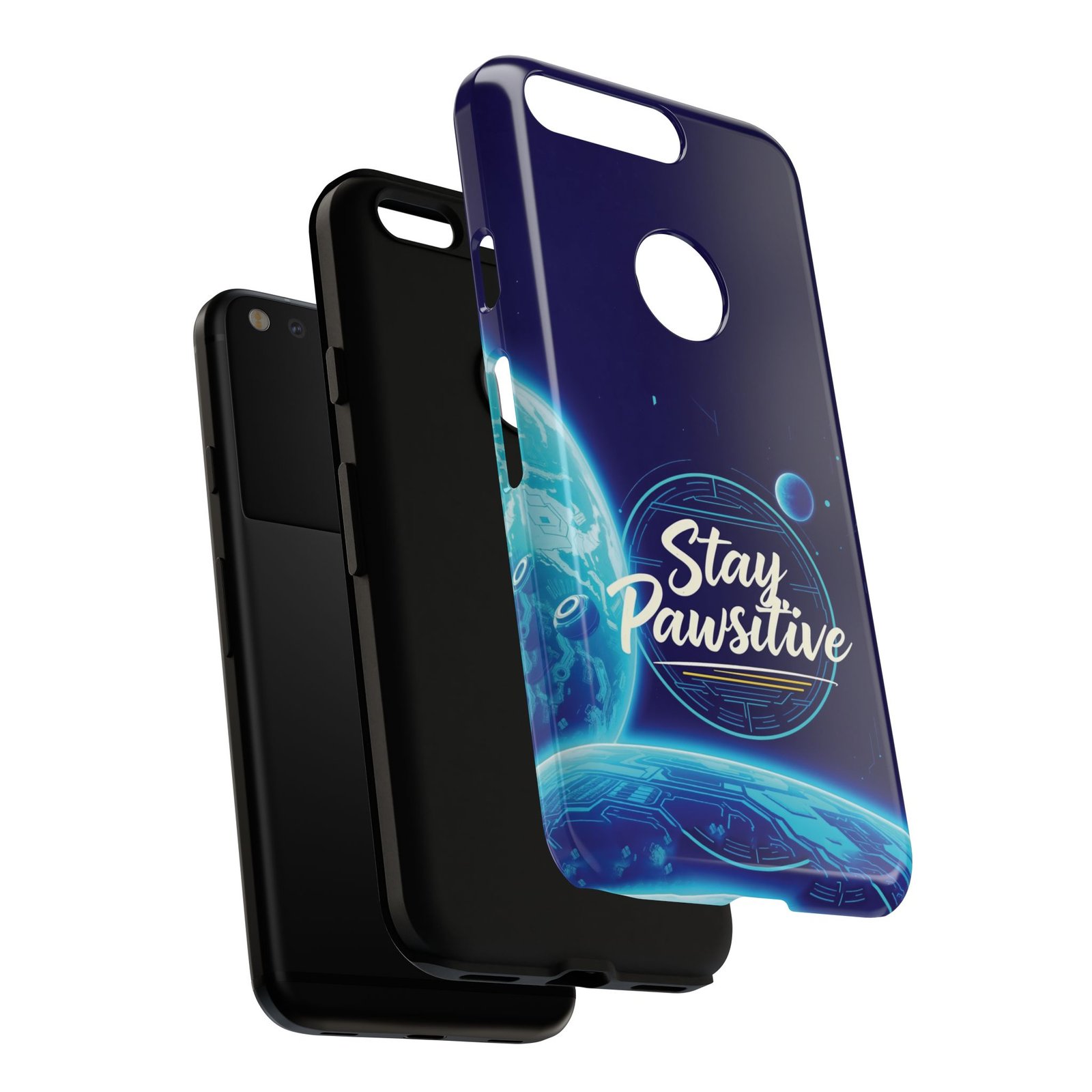 Stay Pawsitive Planet Phone Case | Cyber Paws Collection by CleoCloudy™ | Glossy Tough iPhone, Samsung & Pixel Cover - Image 154