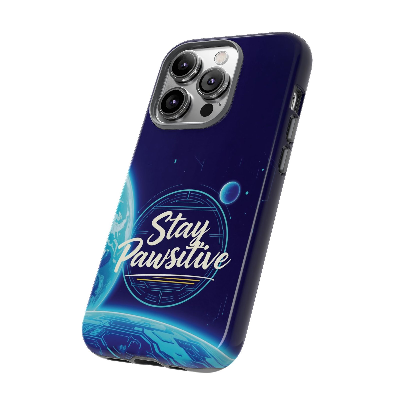 Stay Pawsitive Planet Phone Case | Cyber Paws Collection by CleoCloudy™ | Glossy Tough iPhone, Samsung & Pixel Cover - Image 49