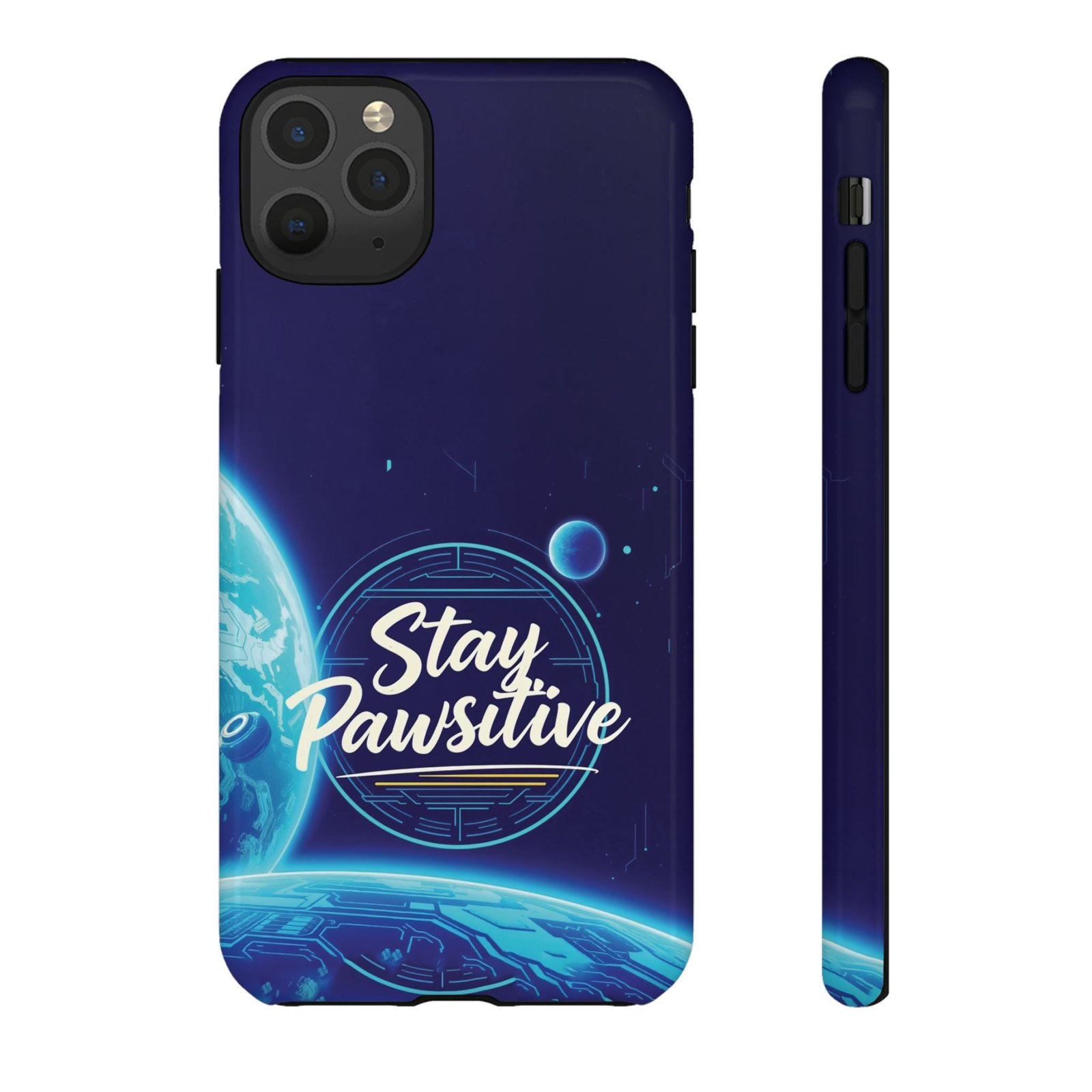 Stay Pawsitive Planet Phone Case | Cyber Paws Collection by CleoCloudy™ | Glossy Tough iPhone, Samsung & Pixel Cover - Image 11