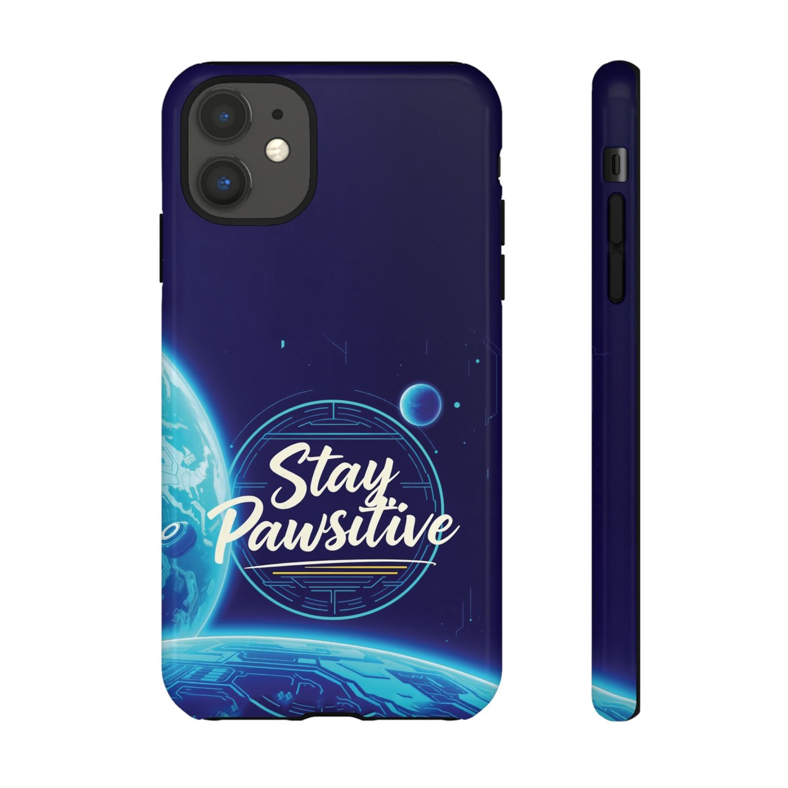 Stay Pawsitive Planet Phone Case | Cyber Paws Collection by CleoCloudy™ | Glossy Tough iPhone, Samsung & Pixel Cover - Image 9