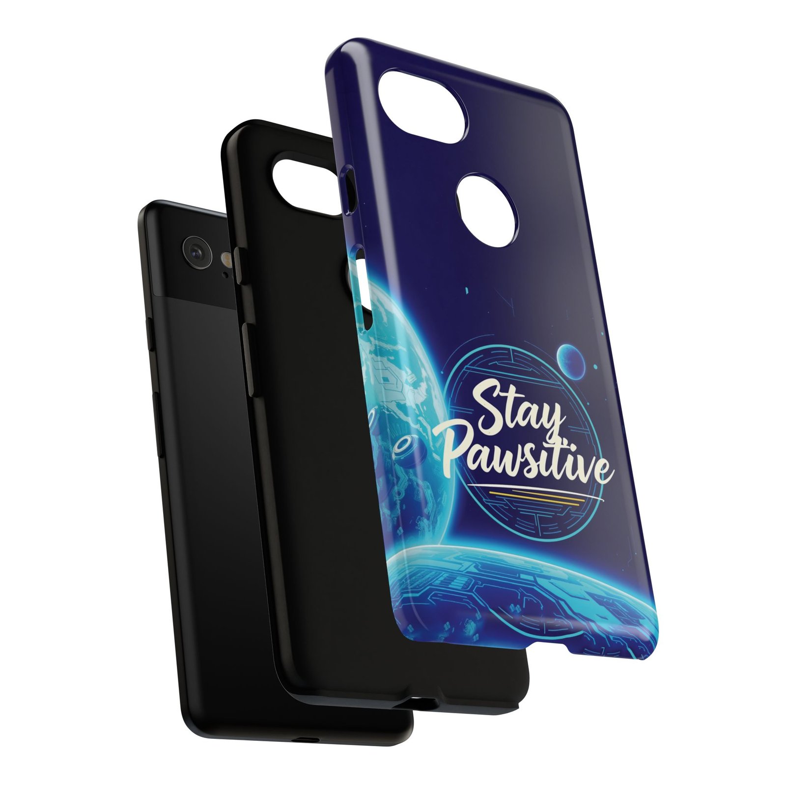Stay Pawsitive Planet Phone Case | Cyber Paws Collection by CleoCloudy™ | Glossy Tough iPhone, Samsung & Pixel Cover - Image 142