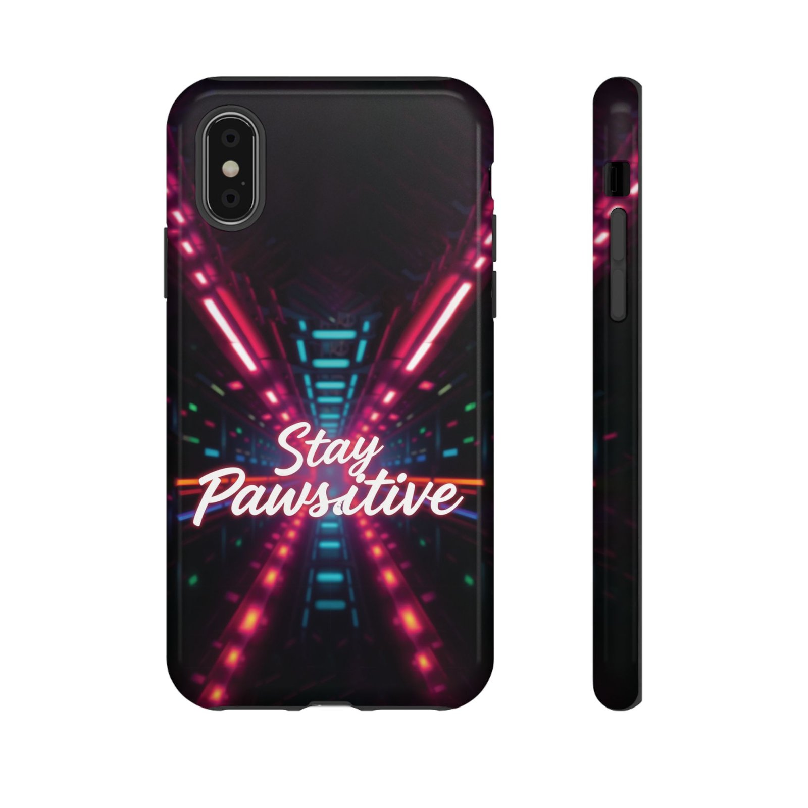 Stay Pawsitive Cyber Tunnel Phone Case | Futuristic Dog Lover Gift | Glossy Tough iPhone, Samsung & Pixel Cover - Image 3