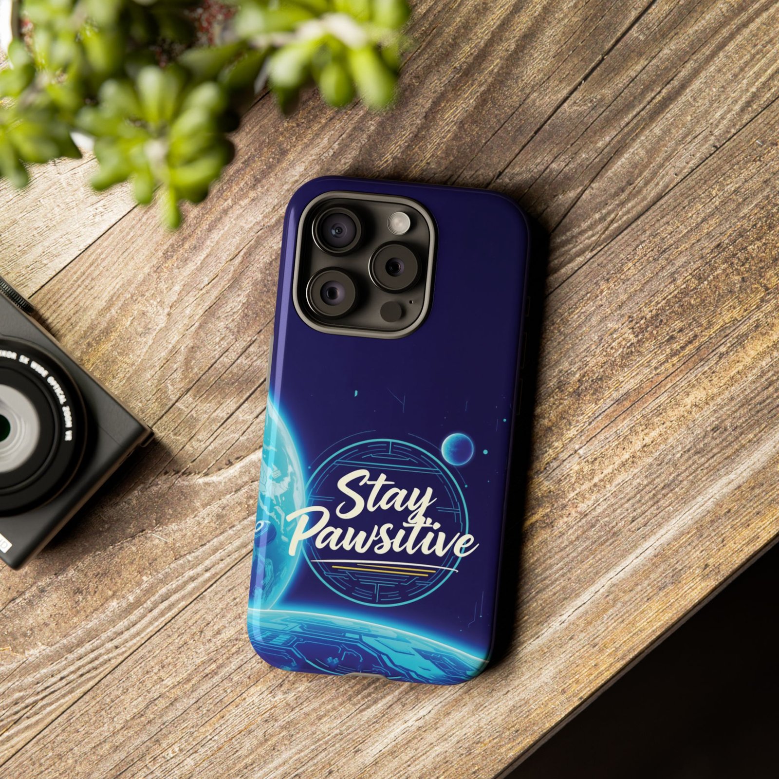 Stay Pawsitive Planet Phone Case | Cyber Paws Collection by CleoCloudy™ | Glossy Tough iPhone, Samsung & Pixel Cover - Image 88