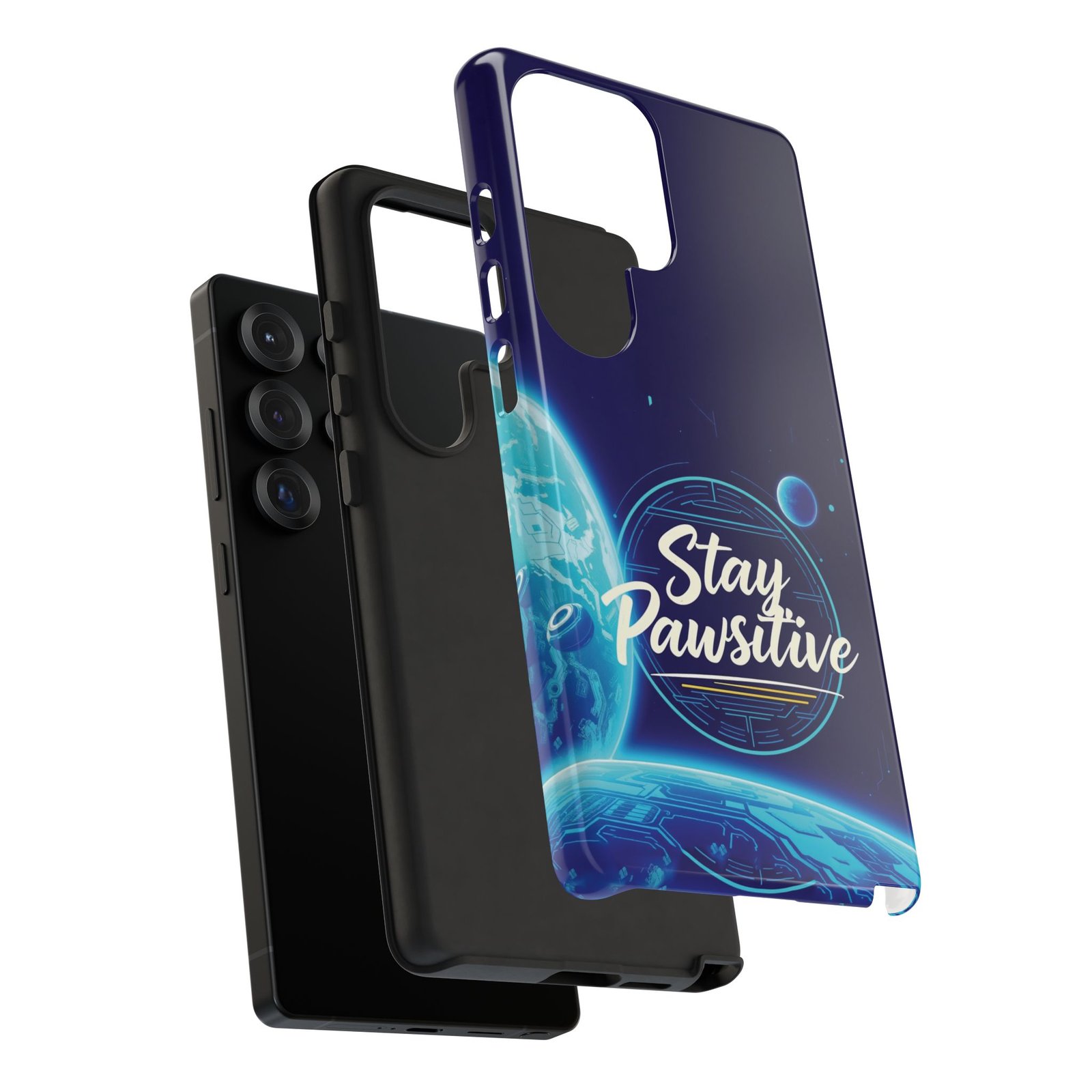 Stay Pawsitive Planet Phone Case | Cyber Paws Collection by CleoCloudy™ | Glossy Tough iPhone, Samsung & Pixel Cover - Image 169