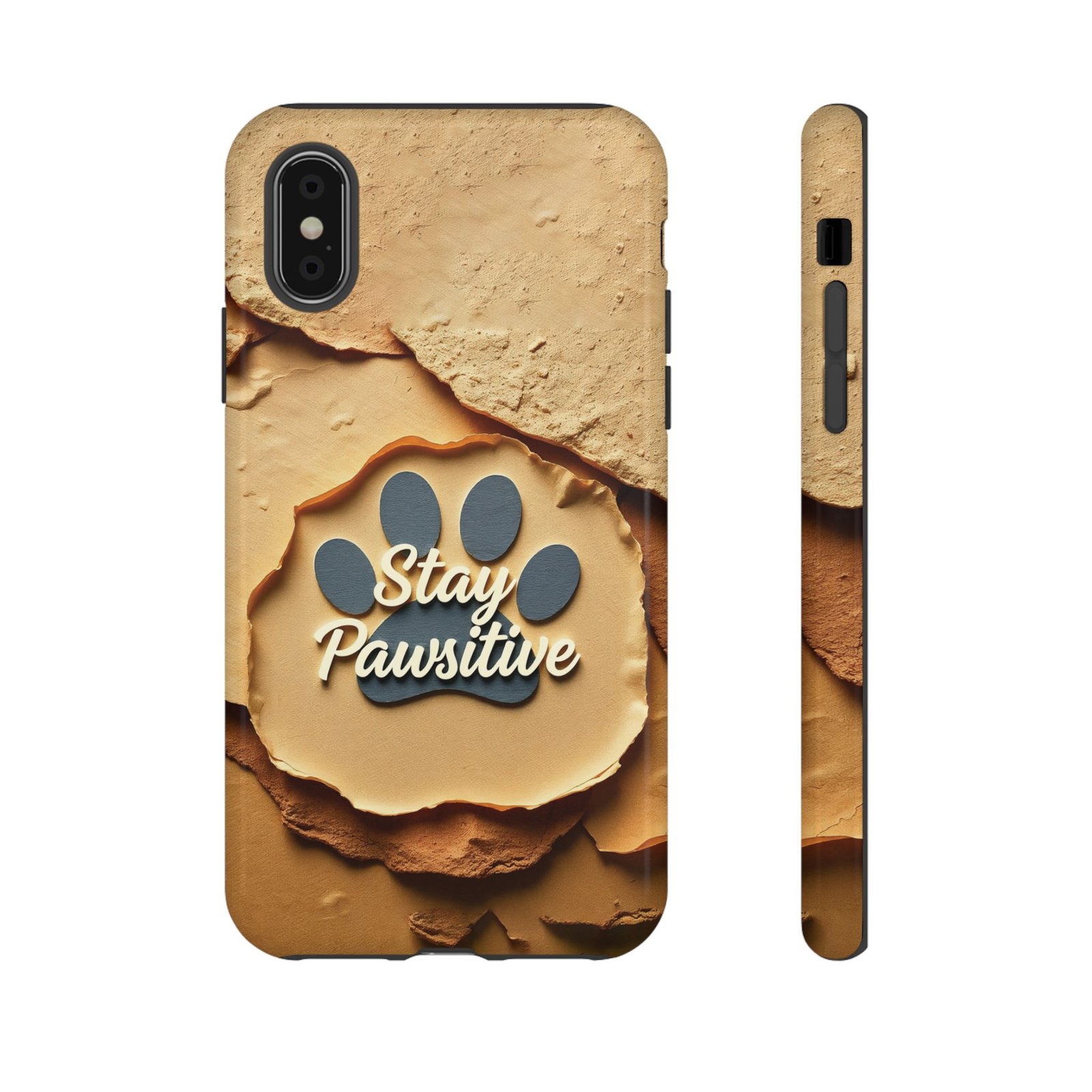 Stay Pawsitive Sand Paw Phone Case | Warm Earth-Tone Dog Lover Gift | Glossy Tough iPhone, Samsung & Pixel Cover - Image 3