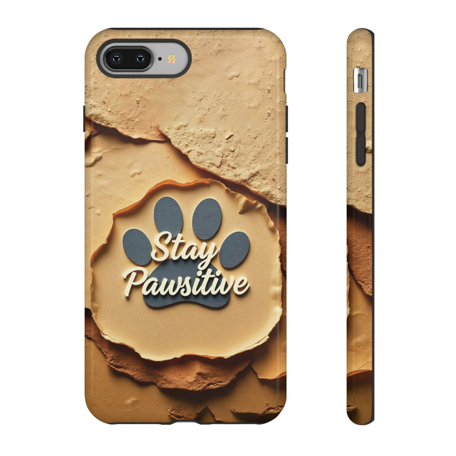 Stay Pawsitive Sand Paw Phone Case | Warm Earth-Tone Dog Lover Gift | Glossy Tough iPhone, Samsung & Pixel Cover - Image 2