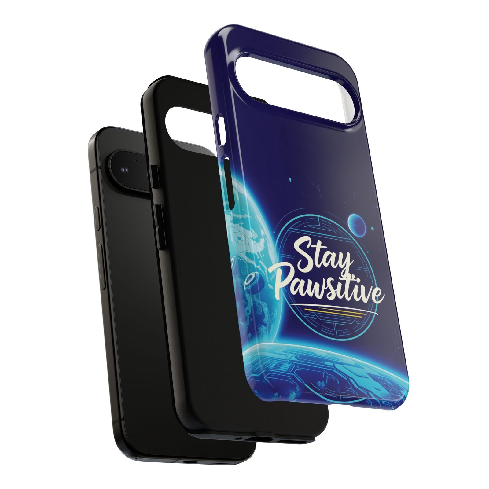 Stay Pawsitive Planet Phone Case | Cyber Paws Collection by CleoCloudy™ | Glossy Tough iPhone, Samsung & Pixel Cover - Image 136