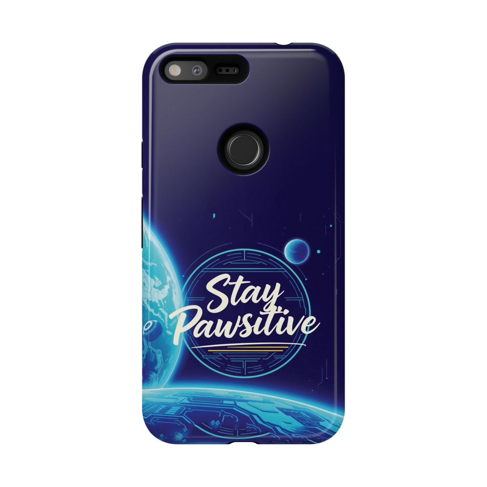 Stay Pawsitive Planet Phone Case | Cyber Paws Collection by CleoCloudy™ | Glossy Tough iPhone, Samsung & Pixel Cover - Image 155