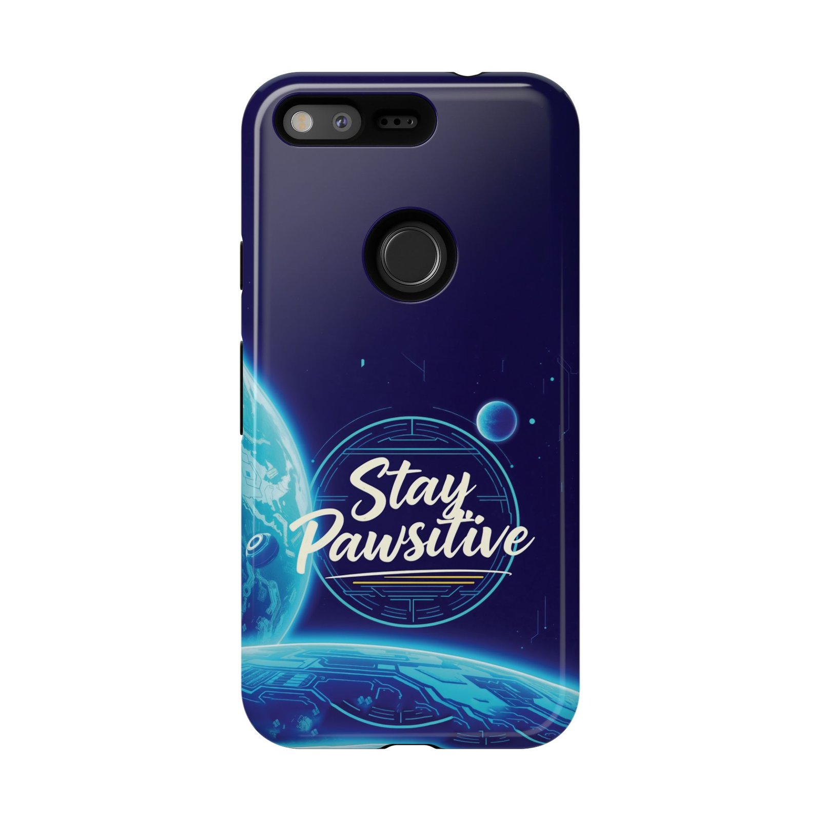 Stay Pawsitive Planet Phone Case | Cyber Paws Collection by CleoCloudy™ | Glossy Tough iPhone, Samsung & Pixel Cover - Image 152