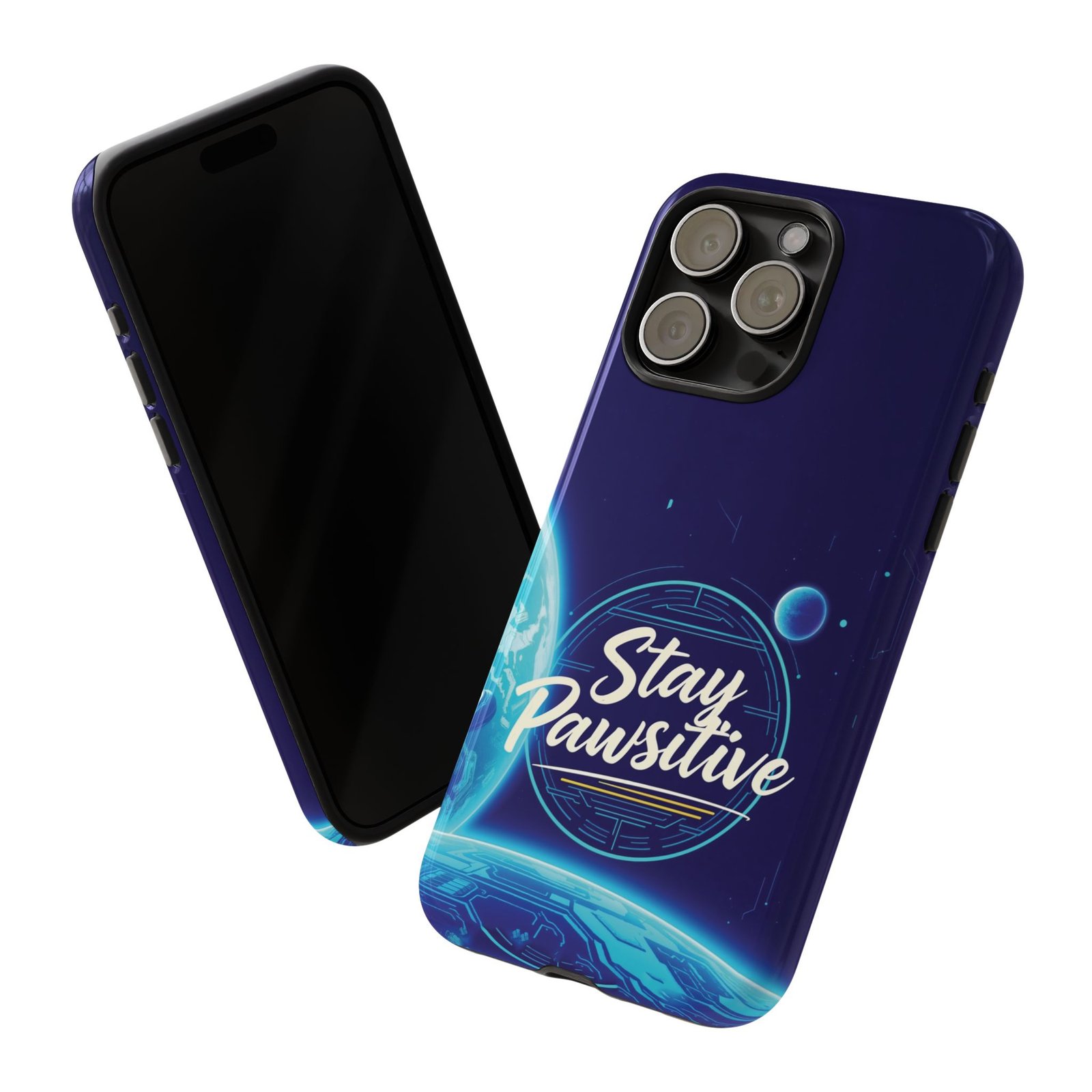 Stay Pawsitive Planet Phone Case | Cyber Paws Collection by CleoCloudy™ | Glossy Tough iPhone, Samsung & Pixel Cover - Image 90