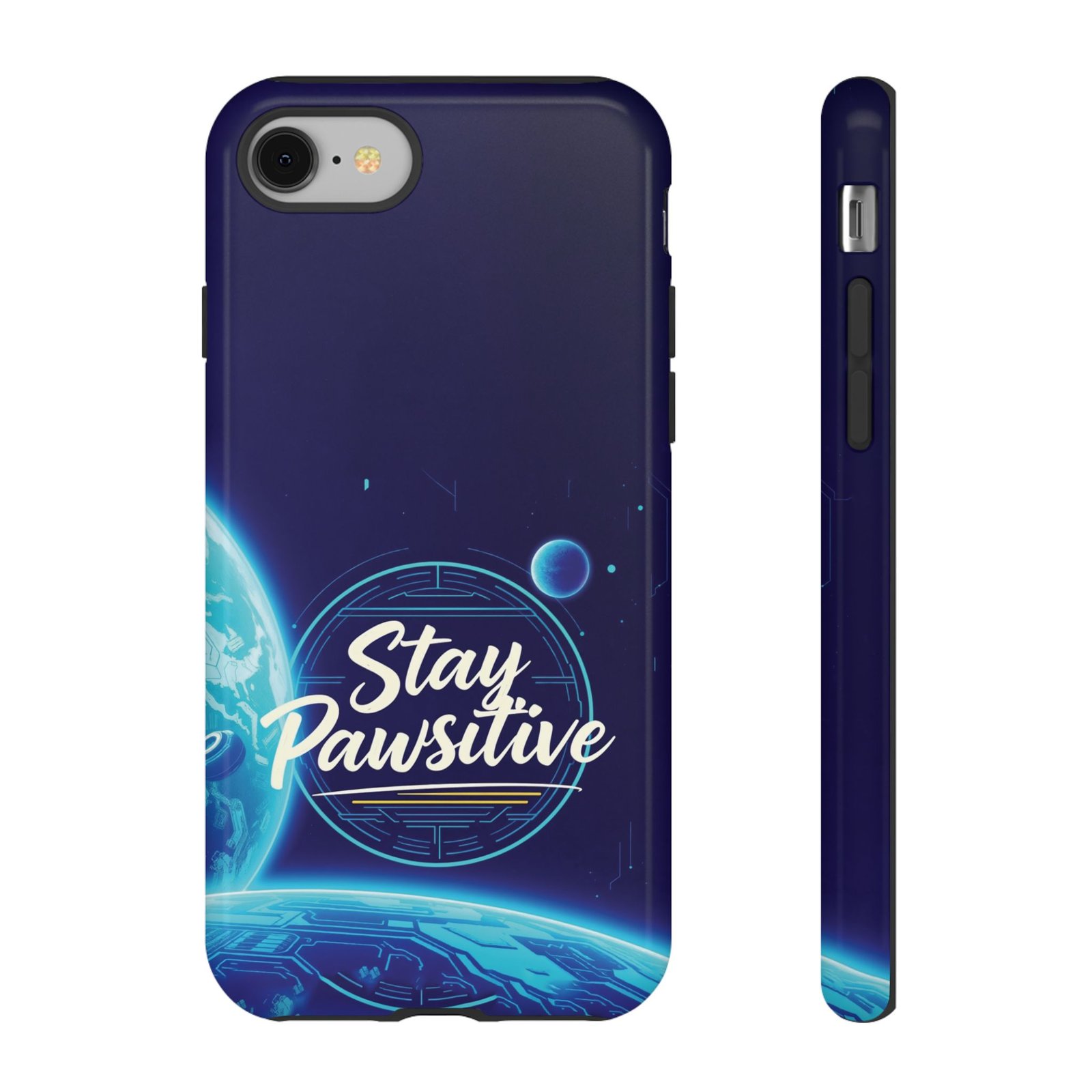 Stay Pawsitive Planet Phone Case | Cyber Paws Collection by CleoCloudy™ | Glossy Tough iPhone, Samsung & Pixel Cover