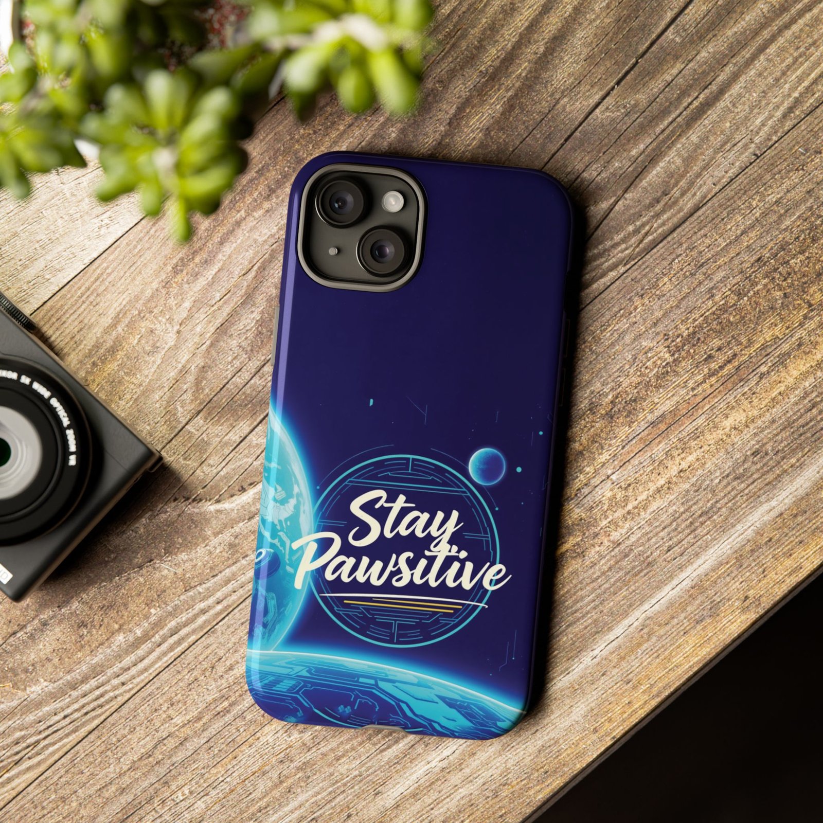 Stay Pawsitive Planet Phone Case | Cyber Paws Collection by CleoCloudy™ | Glossy Tough iPhone, Samsung & Pixel Cover - Image 85
