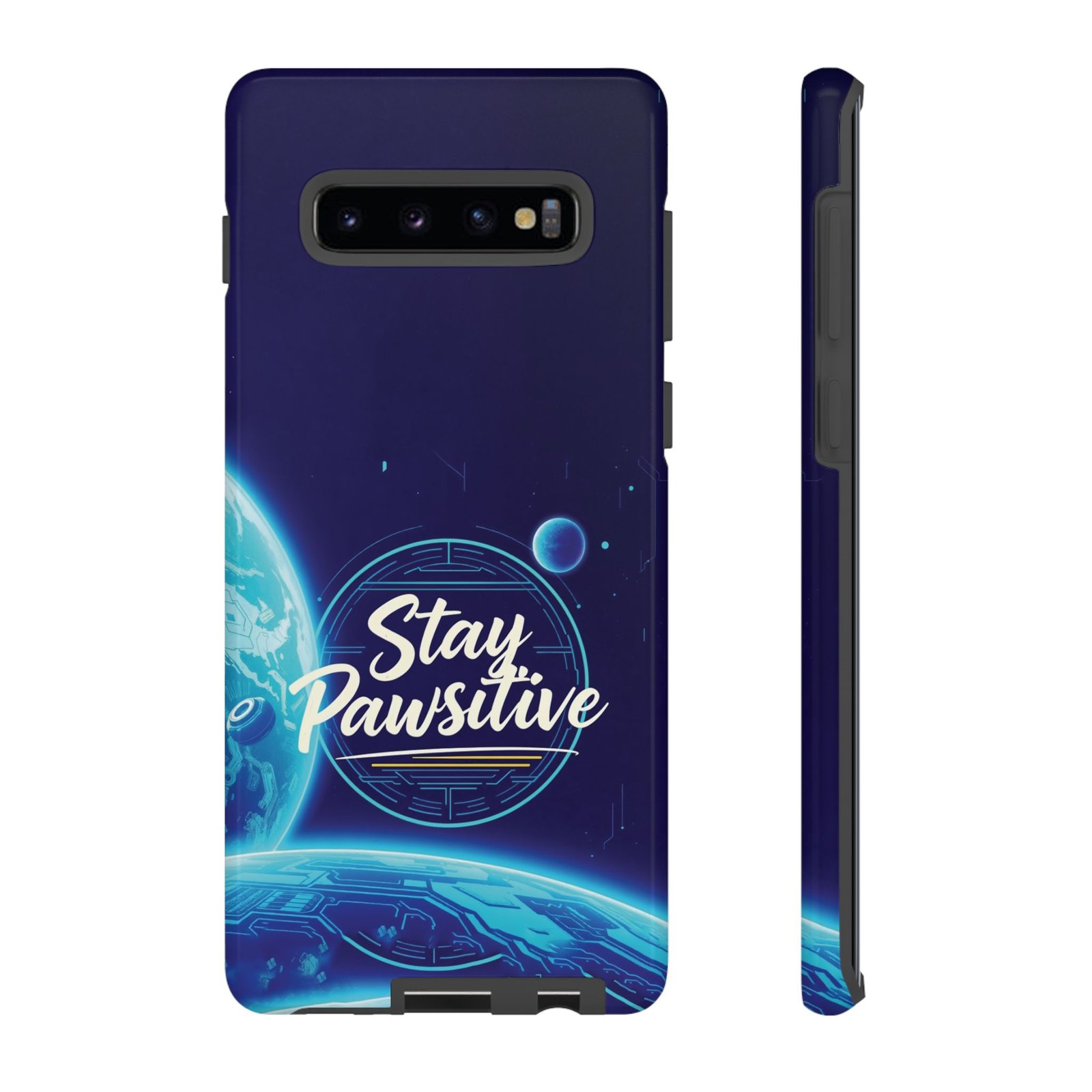 Stay Pawsitive Planet Phone Case | Cyber Paws Collection by CleoCloudy™ | Glossy Tough iPhone, Samsung & Pixel Cover - Image 8