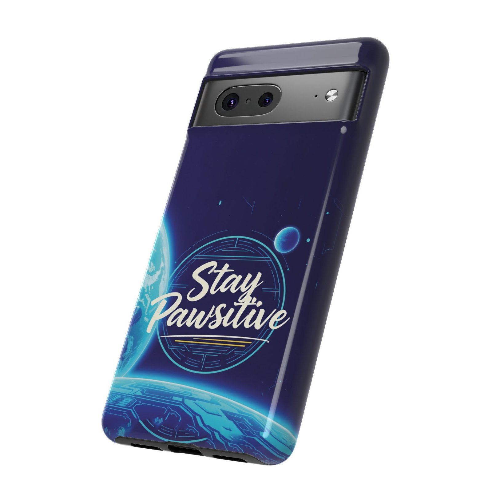 Stay Pawsitive Planet Phone Case | Cyber Paws Collection by CleoCloudy™ | Glossy Tough iPhone, Samsung & Pixel Cover - Image 73