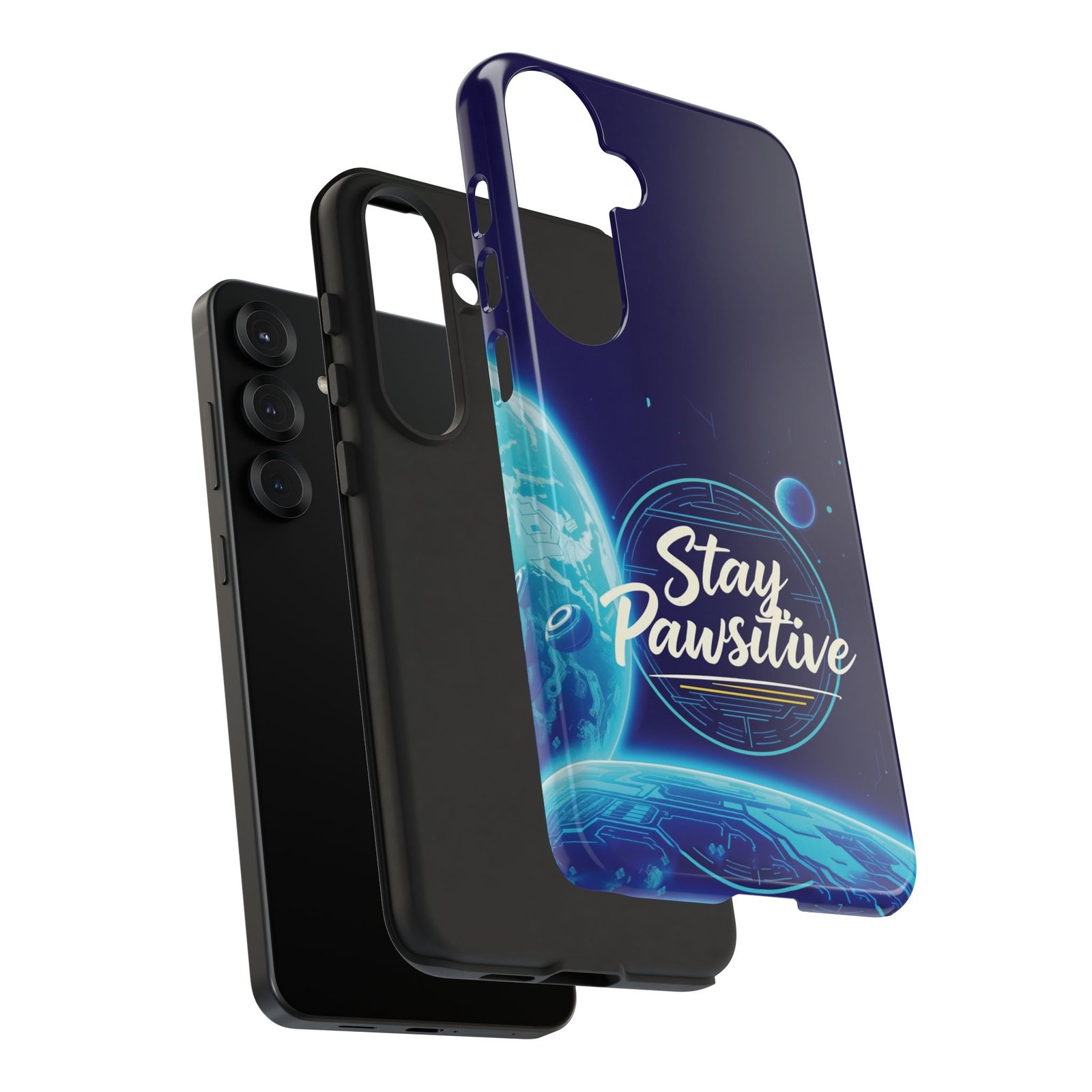 Stay Pawsitive Planet Phone Case | Cyber Paws Collection by CleoCloudy™ | Glossy Tough iPhone, Samsung & Pixel Cover - Image 165