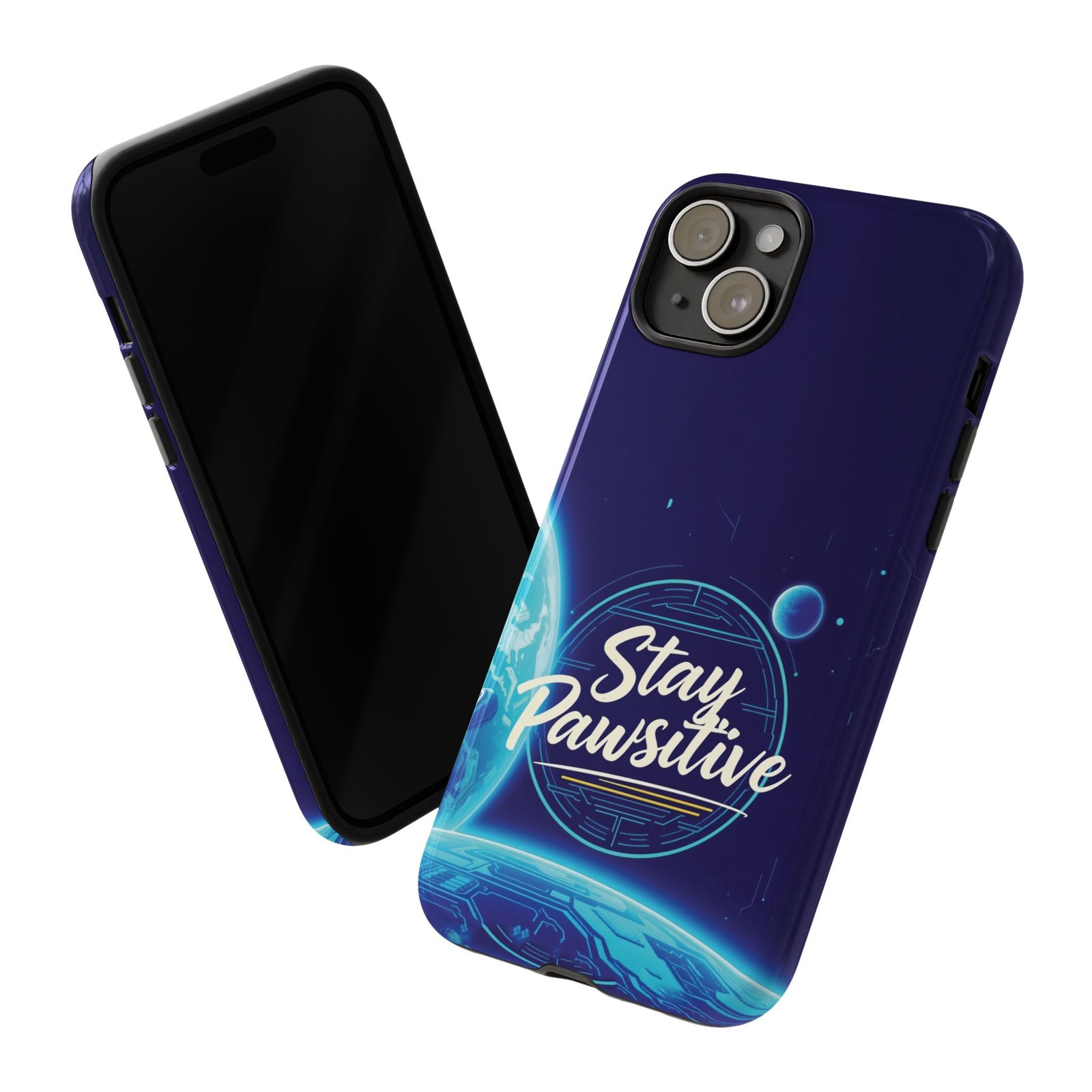 Stay Pawsitive Planet Phone Case | Cyber Paws Collection by CleoCloudy™ | Glossy Tough iPhone, Samsung & Pixel Cover - Image 84