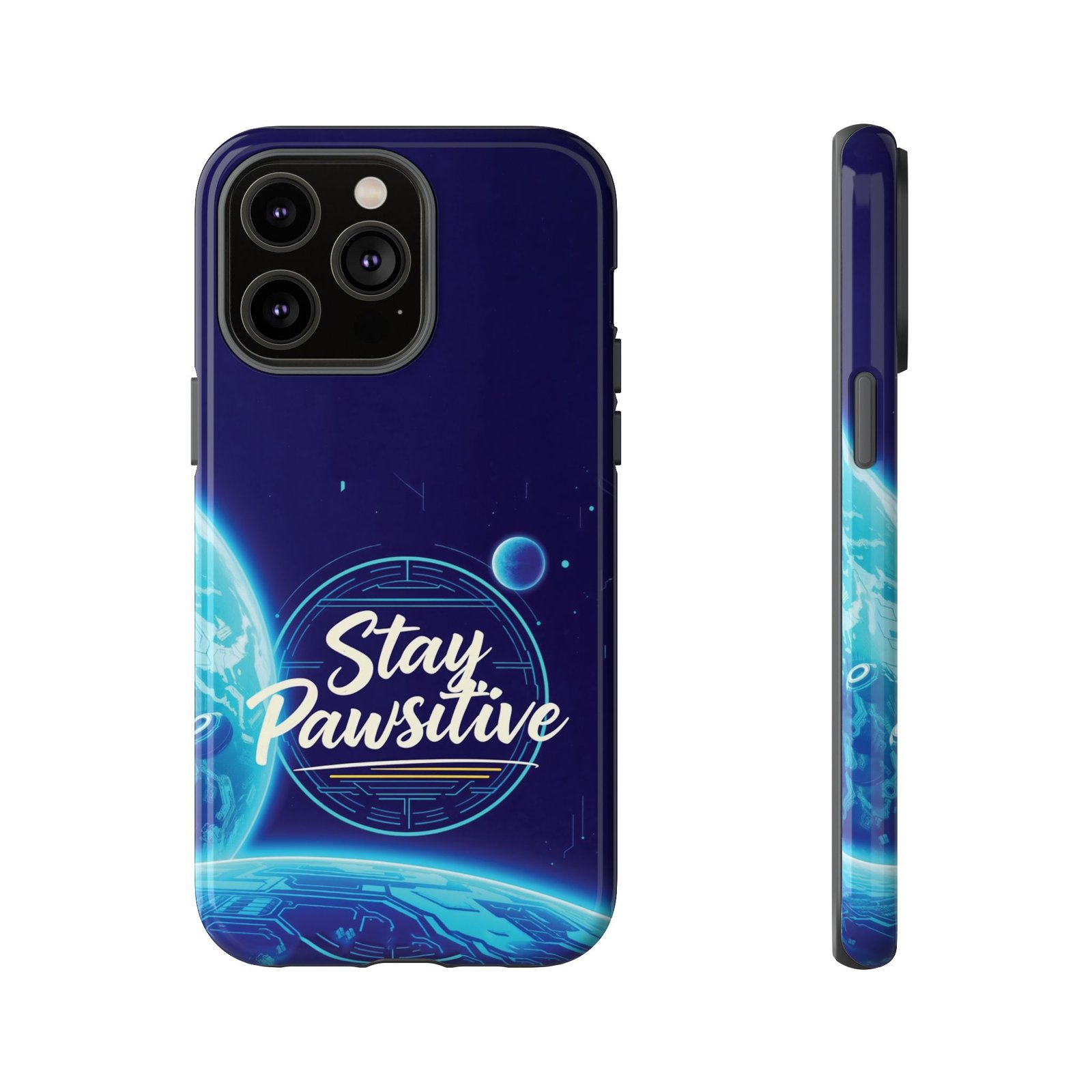 Stay Pawsitive Planet Phone Case | Cyber Paws Collection by CleoCloudy™ | Glossy Tough iPhone, Samsung & Pixel Cover - Image 56
