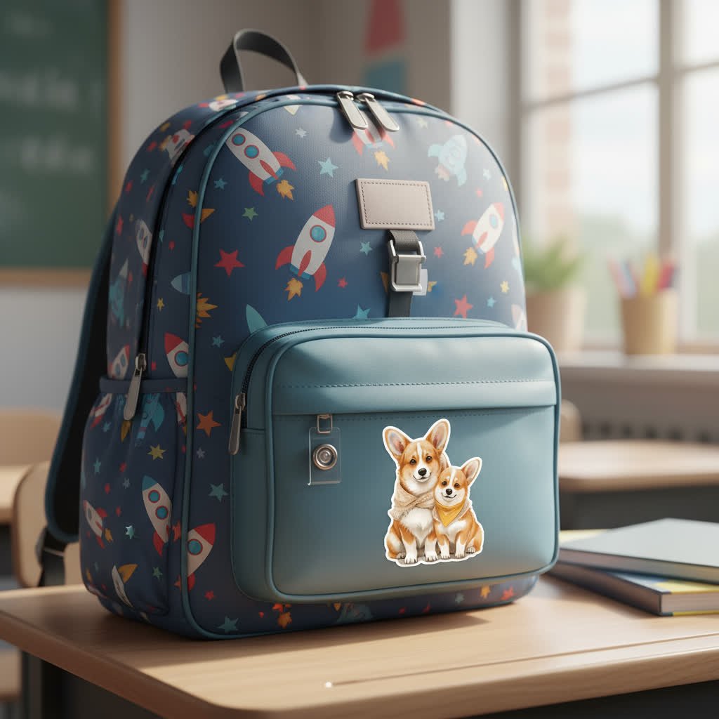 backpack with a sticker Cleo and Cloudy