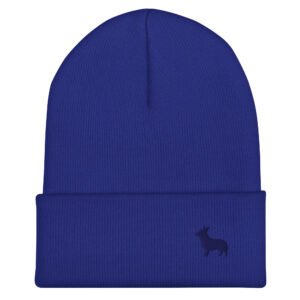 Minimalist Navy Blue Corgi Embroidered Beanie | Cute Dog Lover Winter Beanie Hat