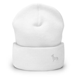 Minimalist White Corgi Embroidered Beanie | Cute Dog Lover Winter Beanie Hat